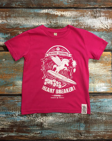 Surfing Unicorn (Hot Pink) - Kid's T-Shirt