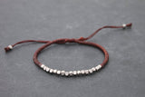 Brown Beaded Woven Bracelets Silver Cube Adjustable - Delicious California
