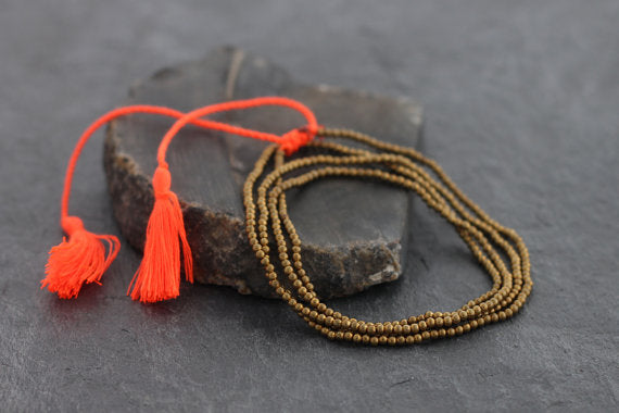 Simple Long Orange Tassel Brass Necklace Wrap Bracelet - Delicious California