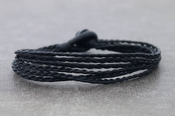 Braided Strand Woven Bracelets Men Unisex Black - Delicious California