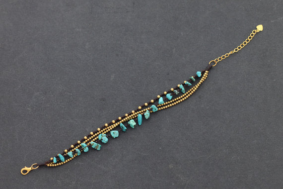 Turquoise Brass Chain Bracelet - Delicious California