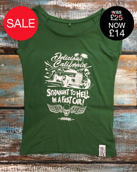 'Straight To Hell In A Fast Car' - Women's Bamboo Graphic T-Shirt - Delicious California
