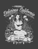 Women's Graphic T-Shirt - 'Love Slow' pinup/tattoo design - Delicious California