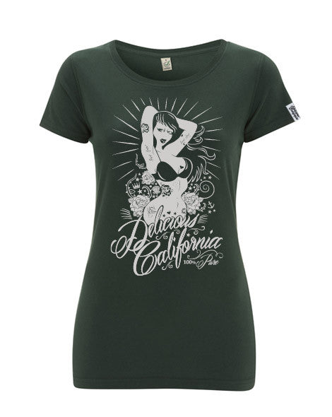 Women's Vintage Washed Graphic T-shirt - '100% Pure' - Delicious California