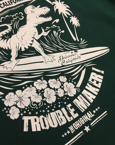 Surfing T-Rex (Bottle Green) - Kids T-Shirt