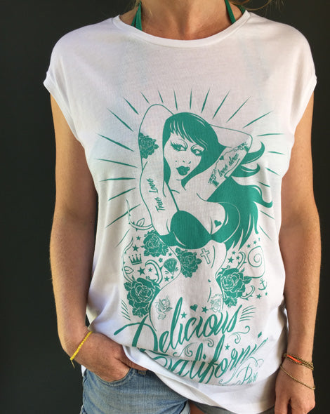 Women's Sleeveless Graphic T-Shirt - '100% Pure' - Delicious California