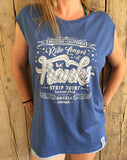 Women's Sleeveless Graphic T-Shirt- 'Franks Strip Joint' - Delicious California